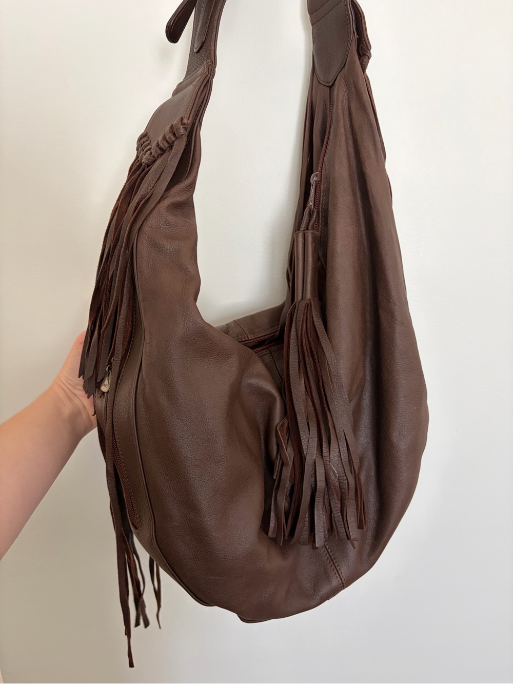 Brown Deerskin Leather Fringe Hobo Bag